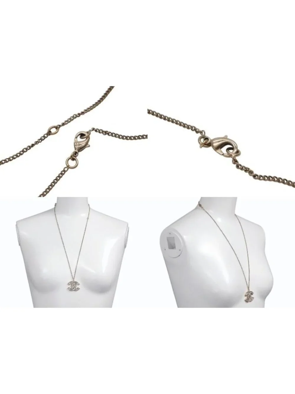 Chanel CC Logo Necklace Metal Clear Gold
